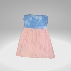 Pastel Pink and Blue Strapless Flowy Mini Dress